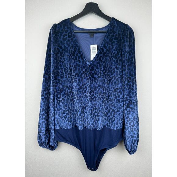 torrid Other - Torrid Bodysuit Womens Size 1X 1 Blue Long Sleeve Leopard Velvet Velour NWT